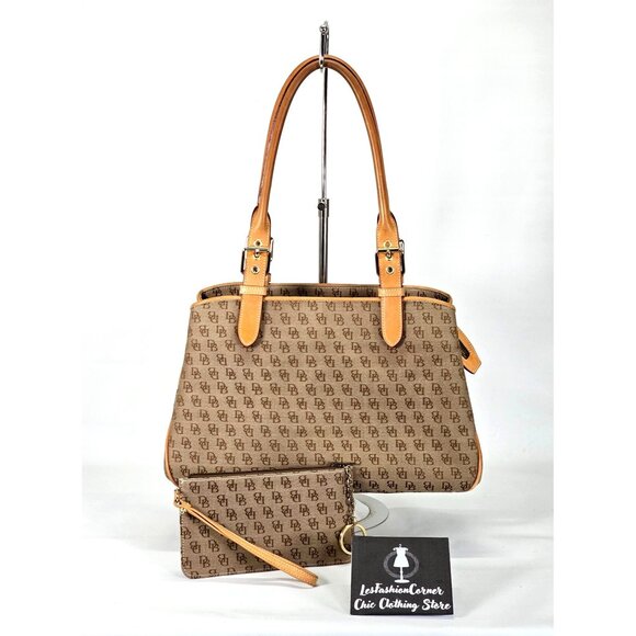 Dooney and Bourke Handbags - Dooney and Bourke Mocha Signature Monogram Logo Purse Satchel Medium 1701